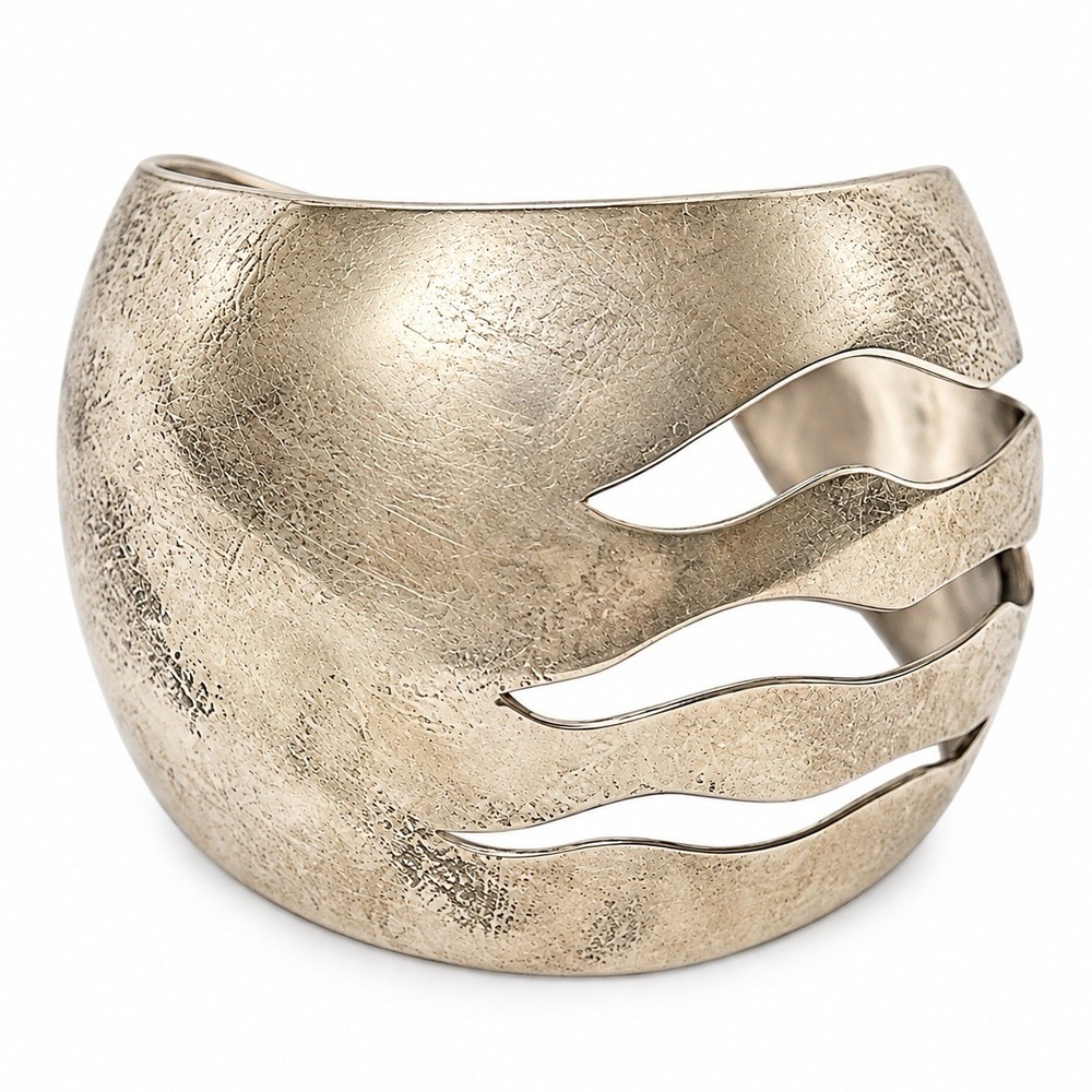 Vintage Mexico Sterling Silver 925 Modernist Cuff Bracelet Openwork Design